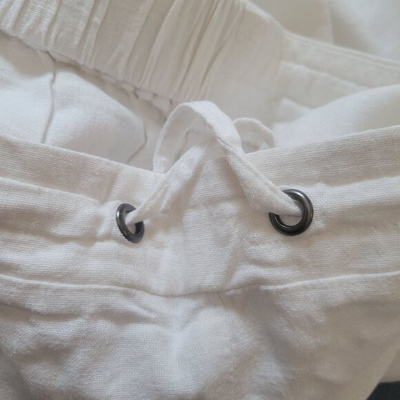 Cynthia Rowley Womens White Linen-Blend Cropped Pants 2X With Elastic Waist & Dr - Picture 3 of 6